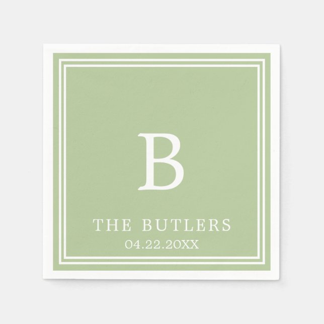 Guardanapo De Papel Sage Green Personalizou Cocktail Napkins (Frente)