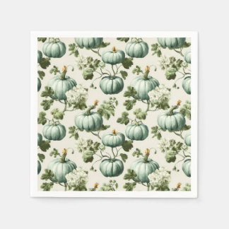 Guardanapo De Papel Sage Green Pumpkins e Florais de outono