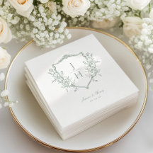 Sage Green Regency Floral Crest Casamento Monogram