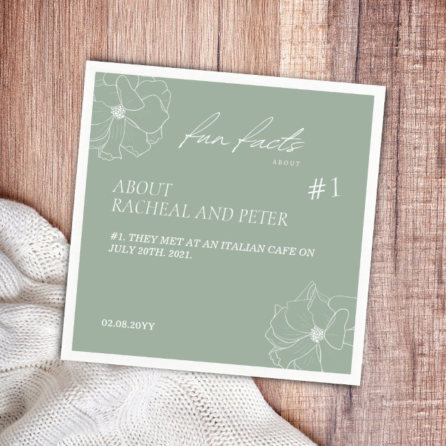 Guardanapo De Papel Sage Green Script Floral Facts Weding (Criador carregado)