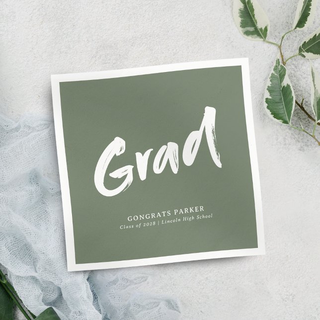 Guardanapo De Papel Sage Green Simple Modern Brusn Script Formando Par (Sage Green Simple Modern Brush Script Grad Party Napkins)