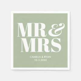 Guardanapo De Papel Sage Green Sr. e Sra. Personalizada Casamento Napk