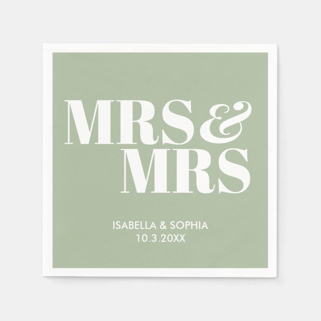 Guardanapo De Papel Sage Green Sra. e Sra. Personalizada Casamento Nap (Frente)
