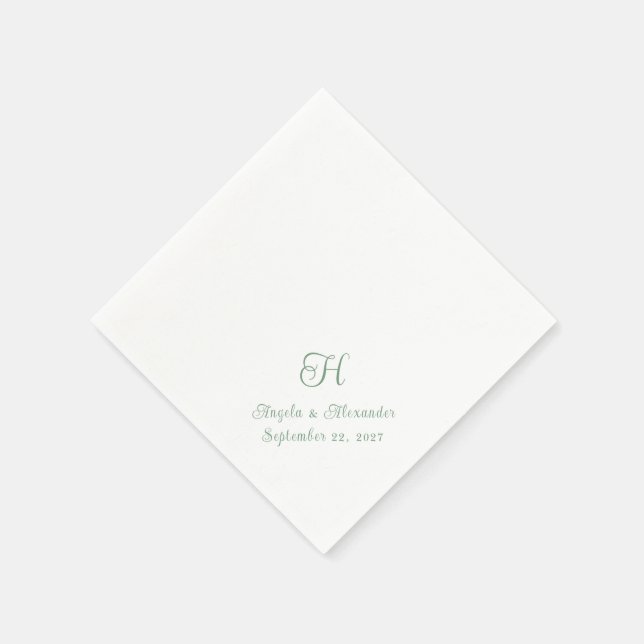 Guardanapo De Papel Sage Green Wedding Monograma Script (Canto)