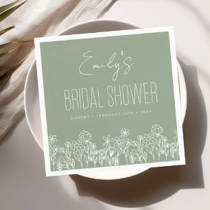 Guardanapo De Papel Sage Green Wildflower Boho Chá de panela Napkins