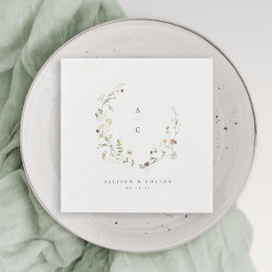 Guardanapo De Papel Sage Green Wildflower Rustic Boho Casamento Monogr