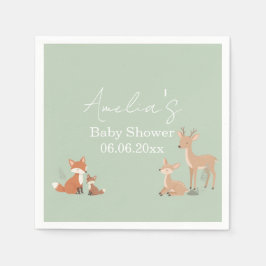 Guardanapo De Papel Sage Green Woodland Animal Baby Shower 