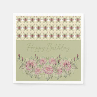 Guardanapo De Papel Sage Verde com branco cremoso e Rosa
