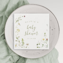 Guardanapo De Papel Sage Verde Flor Silvestre Rústico Boho Chá de Bebê