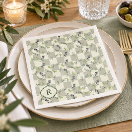 Guardanapo De Papel Sage Verde Padrão Oliva Monograma em Aquarela