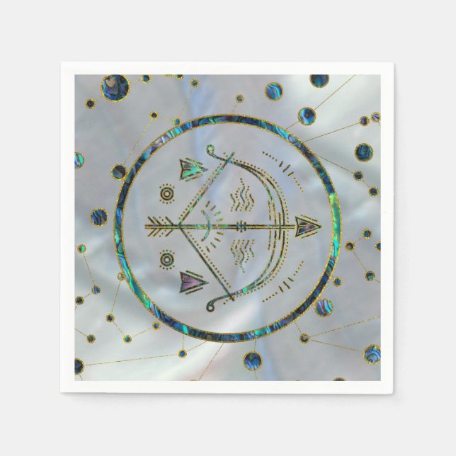 Guardanapo De Papel Sagittarius Zodiac Dourado Abalone sobre constelaç (Frente)