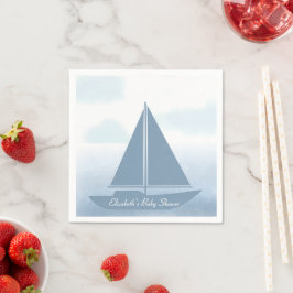 Guardanapo De Papel Sailboat Blue Watercolor Boy Baby Shower