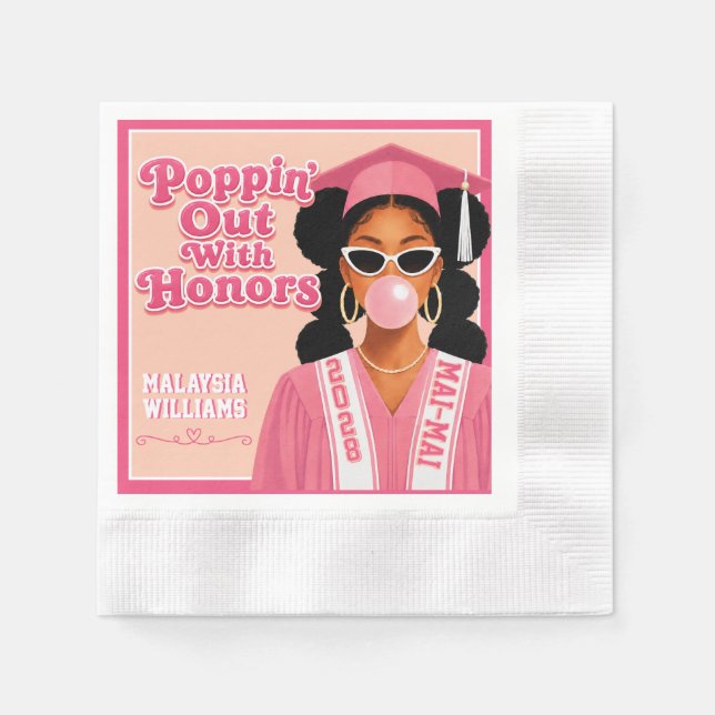 Guardanapo De Papel Saindo com Honras Rosa Bubblegum Graduação (Frente)