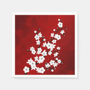 Guardanapo De Papel Sakura Floral Vermelha e Branca