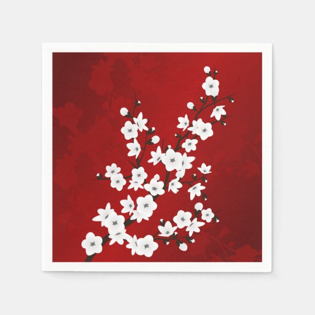 Guardanapo De Papel Sakura Floral Vermelha e Branca (Frente)