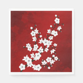 Guardanapo De Papel Sakura Floral Vermelha e Branca