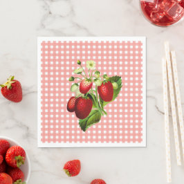 Guardanapo De Papel Salmão Gingham e Morangos - Papel de Almoço Napkin