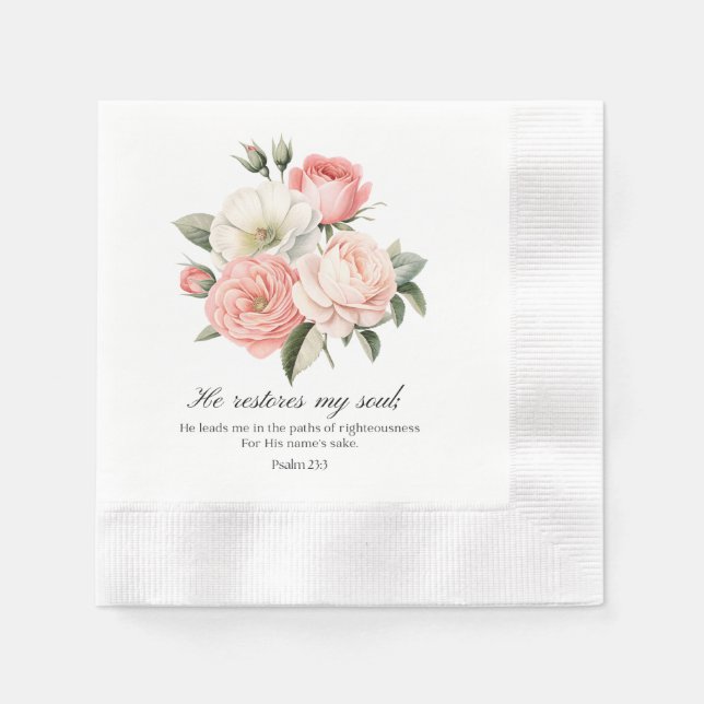 Guardanapo De Papel Salmo 23:3 Ele Restaura Flores da Minha Alma (Frente)