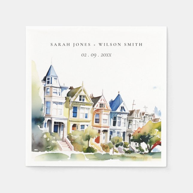 Guardanapo De Papel San Francisco Painted Ladies Landscape Wedding (Frente)