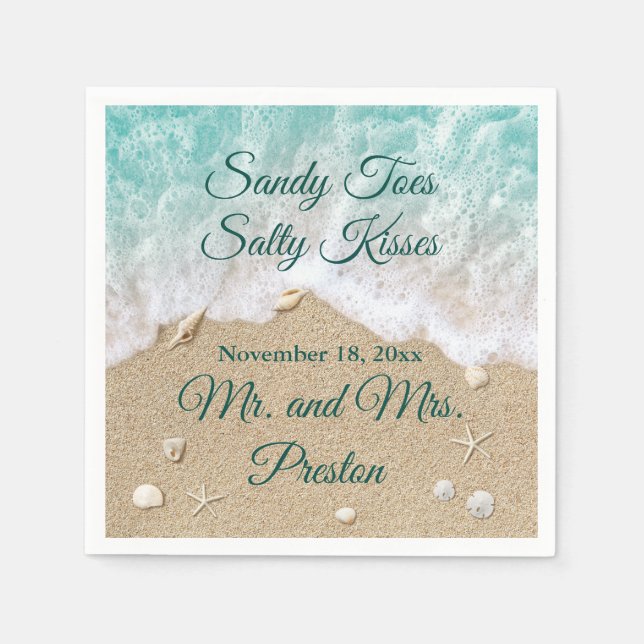 Guardanapo De Papel Sandy Toes das ondas de praia (Frente)