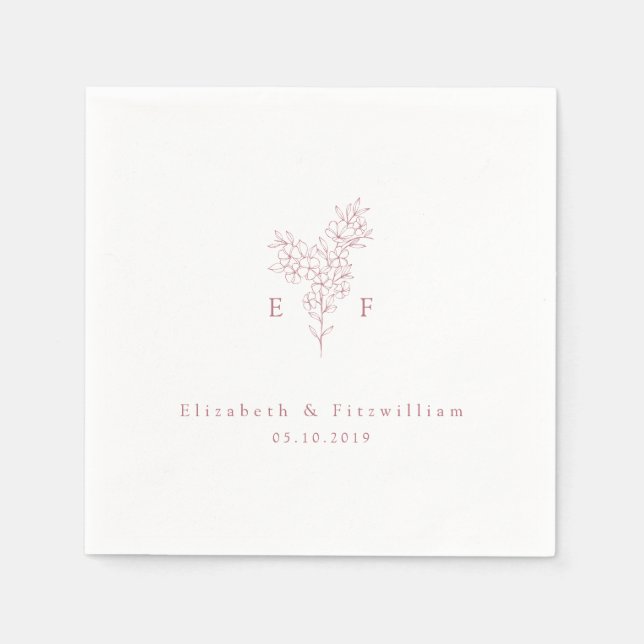 Guardanapo De Papel Sanfona de Monograma de Cerejeira Rosa Minimizada (Frente)