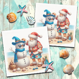 Guardanapo De Papel Santa and Snowman Tropical Island Christmas