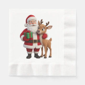 Guardanapo De Papel Santa Claus and Rudolph Cartoon