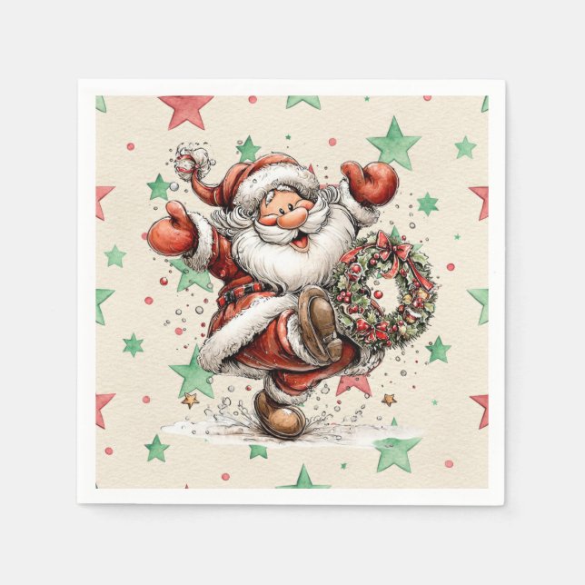 Guardanapo De Papel Santa Claus Kicking A Christmas Wreath (Frente)