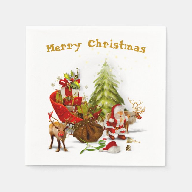 Guardanapo De Papel Santa Clause com seu Sleigh e Reindeers (Frente)