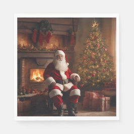 Guardanapo De Papel Santa Clause with Christmas Tree & Fireplace