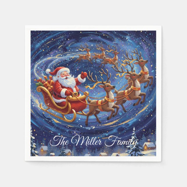 Guardanapo De Papel Santa’s Sleigh Night Sky Paper Napkin – Customizab (Frente)