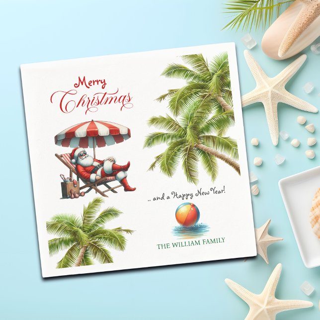 Guardanapo De Papel Santa under a Beach Umbrella Christmas (Criador carregado)