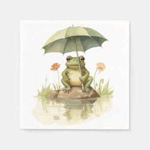 Guardanapo De Papel Sapo bonito com guarda-chuva no lago