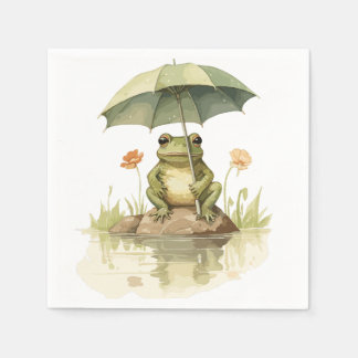 Guardanapo De Papel Sapo bonito com guarda-chuva no lago