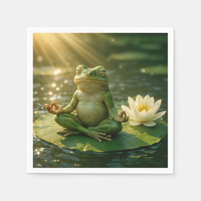 Guardanapo De Papel Sapo Meditando Em Um Folha de Nenúfar (Frente)