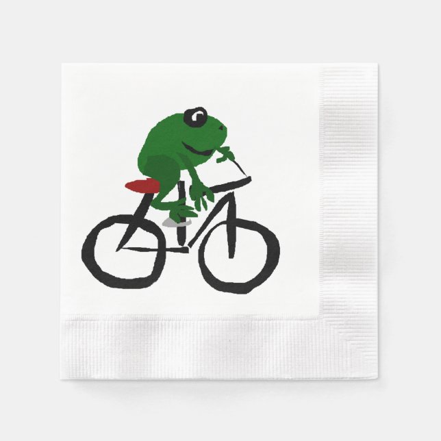 Guardanapo De Papel Sapo Verde Engraçado Andando Bicicleta (Frente)