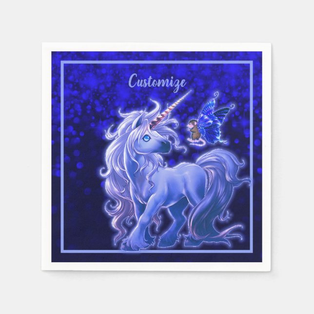 Guardanapo De Papel Sapphire Sparkle Blue Unicorn (Frente)