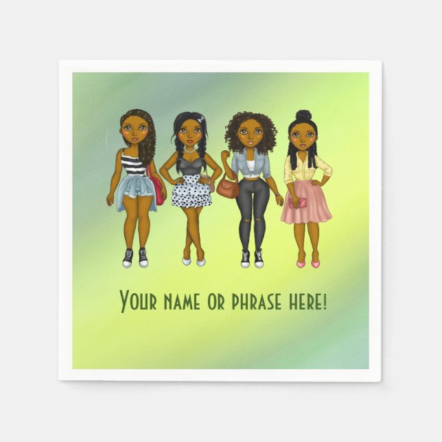 Guardanapo De Papel Sassy Personalizado Diva Mulheres Verde Ombré (Frente)