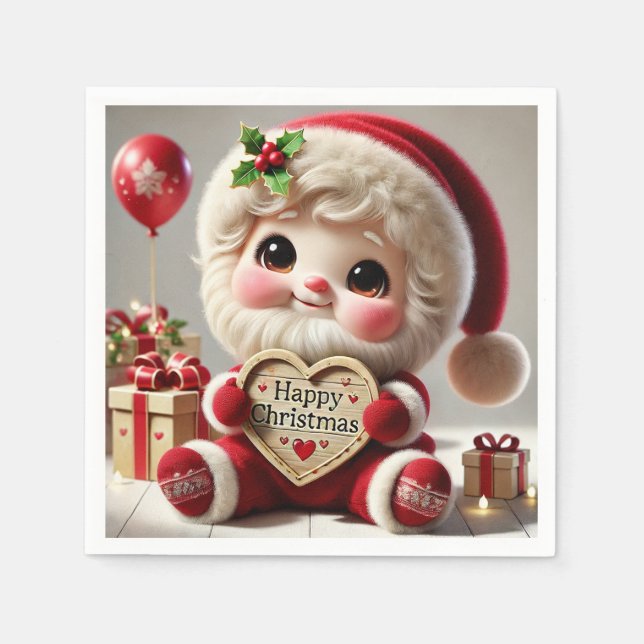 Guardanapo De Papel Saudação de Natal para Papais noeis Bonitos (Frente)
