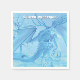 Guardanapo De Papel Saudações de Inverno. Dragão de gelo com chifres