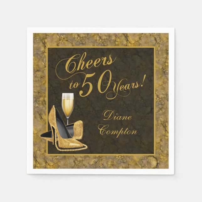 Guardanapo De Papel Saúde a 50 anos de preto Dourado (Frente)