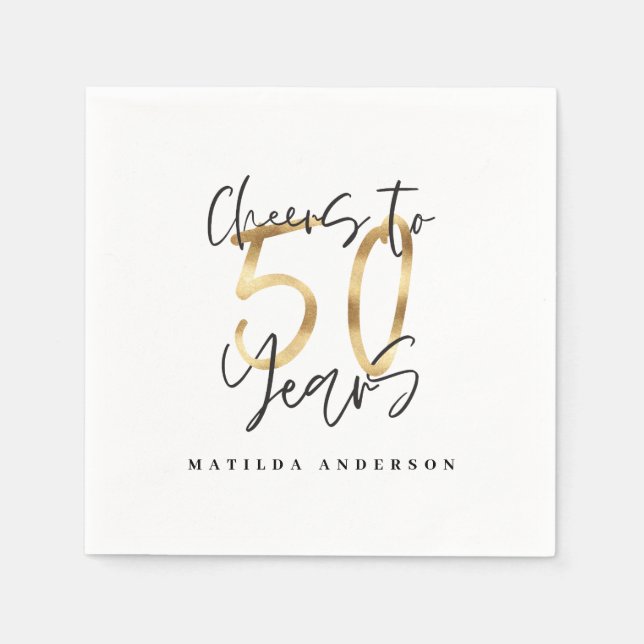 Guardanapo De Papel Saúde a 50 anos na moda preto e ouro (Frente)