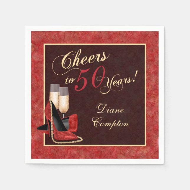 Guardanapo De Papel Saúde a 50 anos vermelho Dourado negro (Frente)