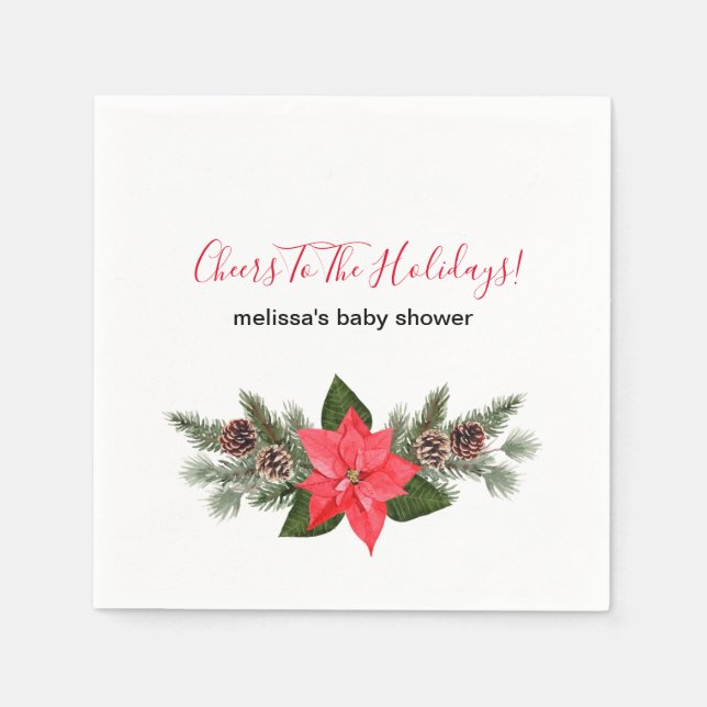 Guardanapo De Papel Saúde ao feriado de poinsettia vermelha pinecones (Frente)
