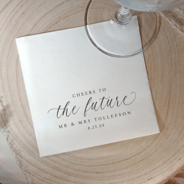 Guardanapo De Papel Saúde ao Noivado ou Chá do Futuro Casamento (Elegant black and white personalized wedding engagement napkins)