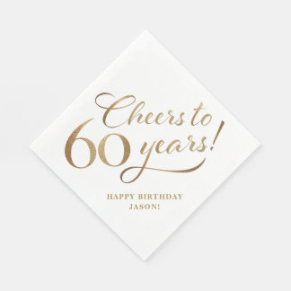 Guardanapo De Papel Saúde para 60 Aniversário Glitter e Dourado