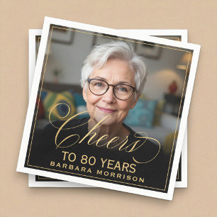 Guardanapo De Papel Saúde para 80 anos Foto de aniversário Dourada Pre