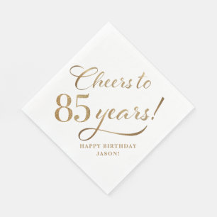 Guardanapo De Papel Saúde para 85 Aniversário Glitter Branco e Dourado