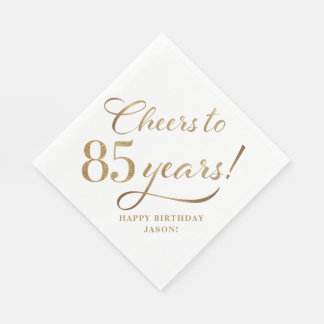 Guardanapo De Papel Saúde para 85 Aniversário Glitter Branco e Dourado