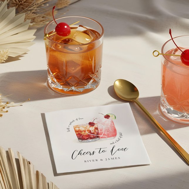 Guardanapo De Papel Saúde para Amar Casamento de Bebidas de Coquetel c (Cheers to Love Watercolor Cocktail Drinks Wedding Napkins)